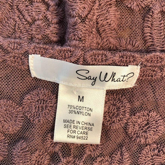 Say What? old rose pink sheer lace top M - Picture 3 of 5
